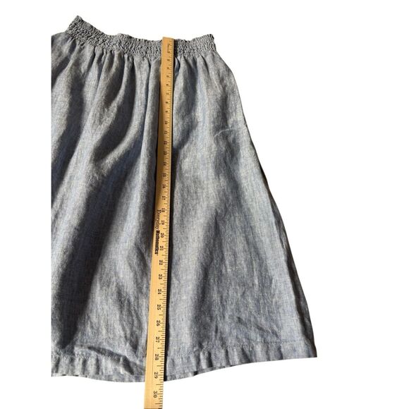 Garnet Hill Pull On Midi Linen Skirt size XL Blue Smocked Waist Side Pockets - Picture 8 of 9